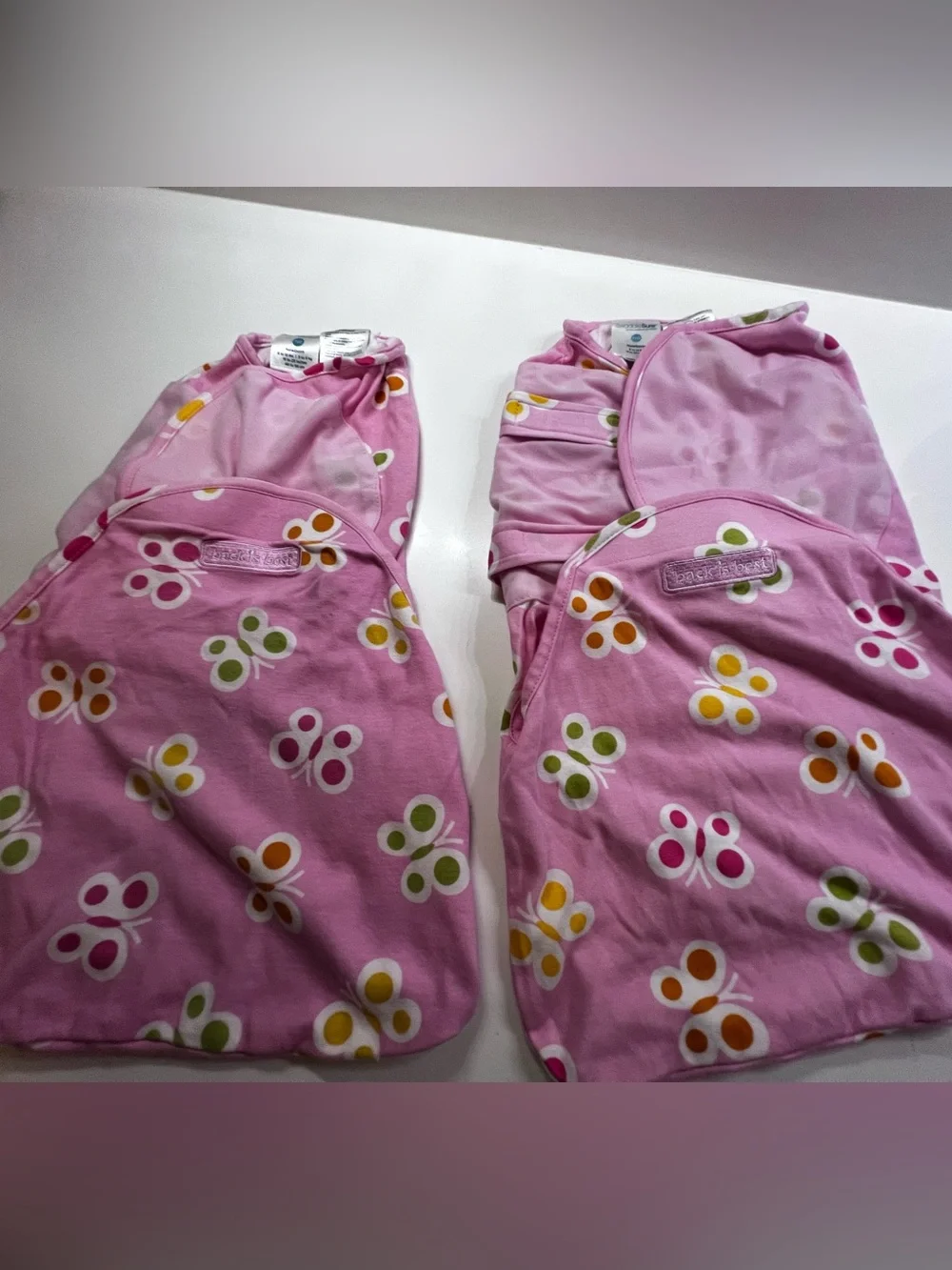 SWADDLE SURE BY HALO GIRLS ADJUSTABLE SWADDLING POUCHES “ BACK IS BEST” NEWBORN”